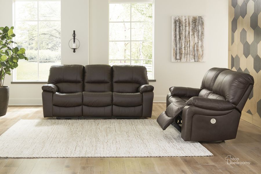 The appearance of Leesworth Reclining Power Living Room Set In Dark Brown designed by Signature Design by Ashley in the modern / contemporary interior design. This dark brown piece of furniture  was selected by 1StopBedrooms from Leesworth Collection to add a touch of cosiness and style into your home. Sku: U4380887;U4380874. Product Type: Living Room Set. Image1