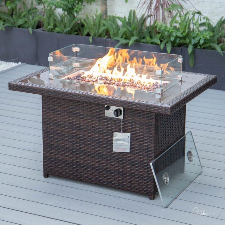 The appearance of Leisuremod Mace Wicker Patio Modern Propane Fire Pit Table In Dark Brown designed by LeisureMod in the modern / contemporary interior design. This dark brown piece of furniture  was selected by 1StopBedrooms from Mace Collection to add a touch of cosiness and style into your home. Sku: CFW44G-DBR. Product Type: Outdoor Table. Material: Wicker. Image1