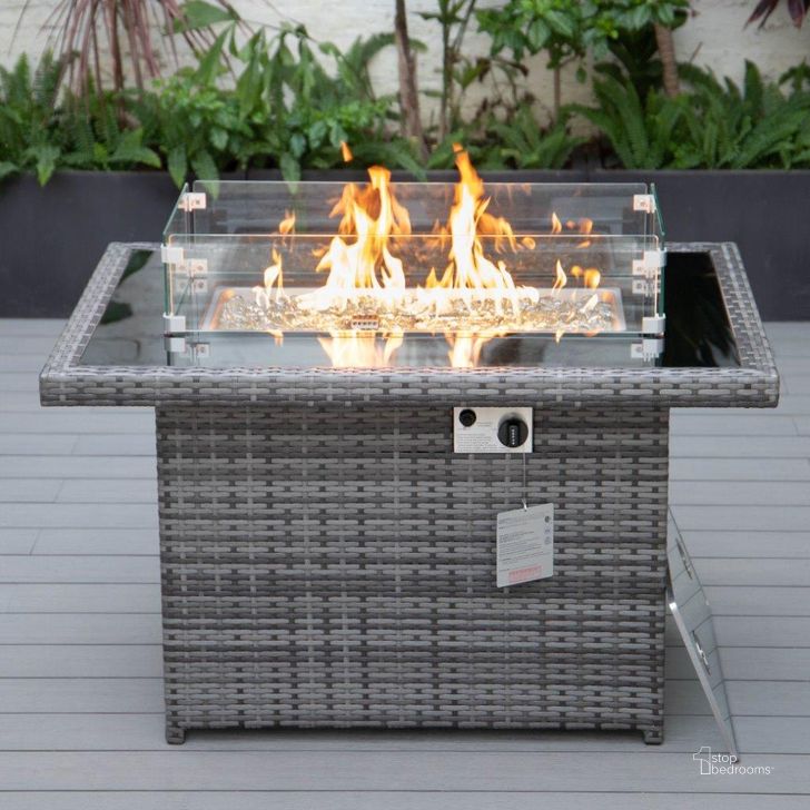 The appearance of Leisuremod Mace Wicker Patio Modern Propane Fire Pit Table In Grey designed by LeisureMod in the modern / contemporary interior design. This grey piece of furniture  was selected by 1StopBedrooms from Mace Collection to add a touch of cosiness and style into your home. Sku: CFW44G-GR. Product Type: Outdoor Table. Material: Wicker. Image1