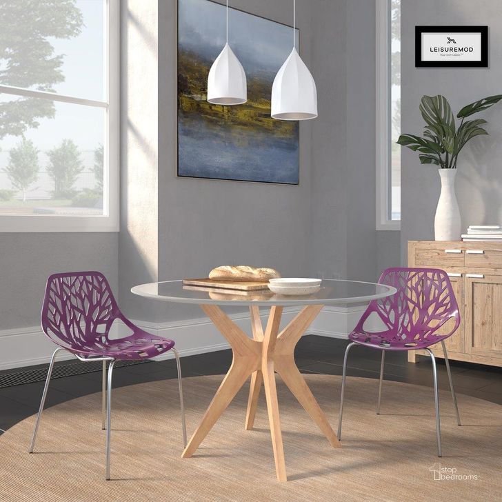 The appearance of Leisuremod Modern Asbury Dining Chair Set Of 2 designed by LeisureMod in the modern / contemporary interior design. This purple piece of furniture  was selected by 1StopBedrooms from Modern Collection to add a touch of cosiness and style into your home. Sku: AC16PR2. Material: Metal. Product Type: Dining Chair. Image1