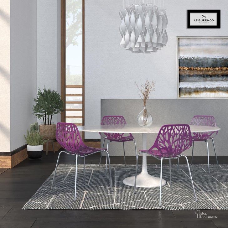 The appearance of Leisuremod Modern Asbury Dining Chair Set Of 4 designed by LeisureMod in the modern / contemporary interior design. This purple piece of furniture  was selected by 1StopBedrooms from Modern Collection to add a touch of cosiness and style into your home. Sku: AC16PR4. Material: Metal. Product Type: Dining Chair. Image1