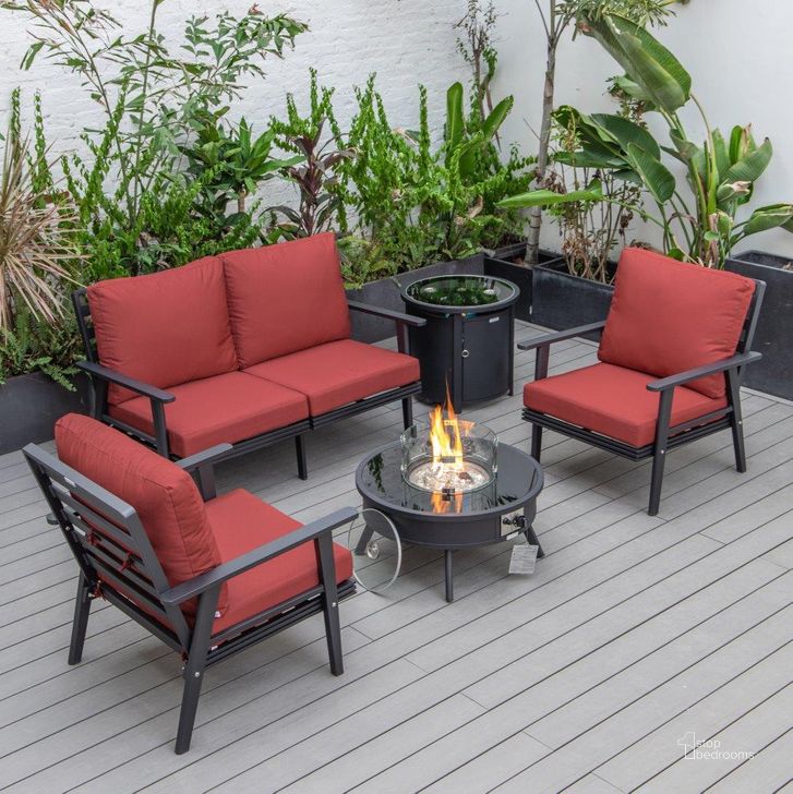 The appearance of Leisuremod Walbrooke Modern Black Patio Conversation With Round Fire Pit And Tank Holder In Red designed by LeisureMod in the modern / contemporary interior design. This red piece of furniture  was selected by 1StopBedrooms from Walbrooke Collection to add a touch of cosiness and style into your home. Sku: WBL-29-24-57-31-R. Material: Aluminum. Product Type: Outdoor Conversation Set. Image1