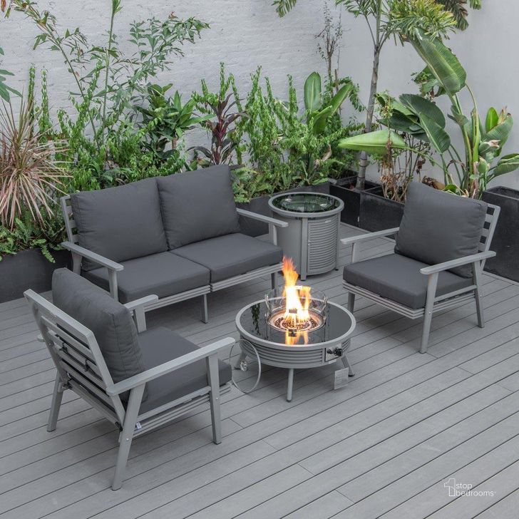 The appearance of Leisuremod Walbrooke Modern Grey Patio Conversation With Round Fire Pit With Slats Design And Tank Holder In Charcoal designed by LeisureMod in the modern / contemporary interior design. This charcoal piece of furniture  was selected by 1StopBedrooms from Walbrooke Collection to add a touch of cosiness and style into your home. Sku: WGRS-29-24-57-31-CH. Material: Aluminum. Product Type: Outdoor Conversation Set. Image1