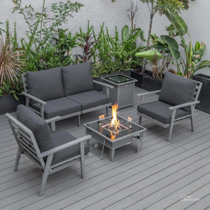The appearance of Leisuremod Walbrooke Modern Grey Patio Conversation With Square Fire Pit With Slats Design And Tank Holder In Charcoal designed by LeisureMod in the modern / contemporary interior design. This charcoal piece of furniture  was selected by 1StopBedrooms from Walbrooke Collection to add a touch of cosiness and style into your home. Sku: WGRS-27-20-57-31-CH. Material: Aluminum. Product Type: Outdoor Conversation Set. Image1