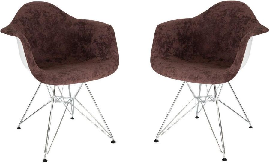 The appearance of Leisuremod Willow Velvet Eiffel Metal Base Accent Chair Set Of 2 WM24VBR2 designed by LeisureMod in the modern / contemporary interior design. This brown piece of furniture  was selected by 1StopBedrooms from Willow Collection to add a touch of cosiness and style into your home. Sku: WM24VBR2. Material: Metal. Product Type: Accent Chair. Image1