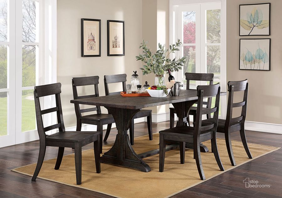 The appearance of Leonidas Dining Table In Antique Black designed by Furniture of America in the rustic / southwestern interior design. This antique black piece of furniture  was selected by 1StopBedrooms from Leonidas Collection to add a touch of cosiness and style into your home. Sku: CM3389BK-T-1;CM3389BK-T-2. Table Base Style: Trestle. Table Top Shape: Round. Material: Wood. Product Type: Dining Table. Size: 39". Image1