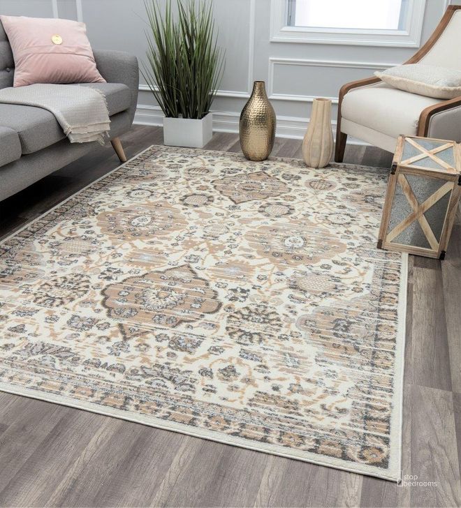 The appearance of Leopold L x 50A Sugar Cookie Oriental Transitional Cream 9' x 12' Area Rug designed by Rugs America in the transitional interior design. This cream piece of furniture  was selected by 1StopBedrooms from Leopold Collection to add a touch of cosiness and style into your home. Sku: RA30548. Material: Polypropylene. Product Type: Area Rugs. Image1