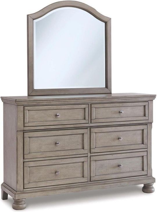 The appearance of Lettner Dresser and Mirror In Light Gray designed by Signature Design by Ashley in the transitional interior design. This light gray piece of furniture  was selected by 1StopBedrooms from Lettner Collection to add a touch of cosiness and style into your home. Sku: B733-21;B733-26. Material: Wood. Product Type: Dresser and Mirror. Image1