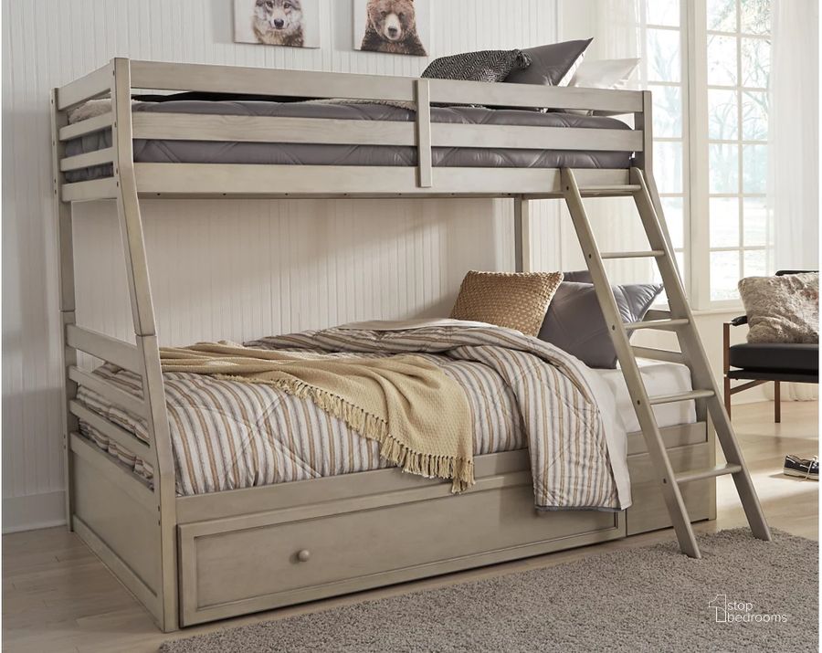 The appearance of Lettner Light Gray Twin Over Full Bunk Bed With Under Storage designed by Signature Design by Ashley in the transitional interior design. This light gray piece of furniture  was selected by 1StopBedrooms from Lettner Collection to add a touch of cosiness and style into your home. Sku: B733-50;B733-58P;B733-58R. Bed Type: Bunk Bed. Material: Wood. Product Type: Bunk Bed. Bed Size: Twin Over Full. Image1
