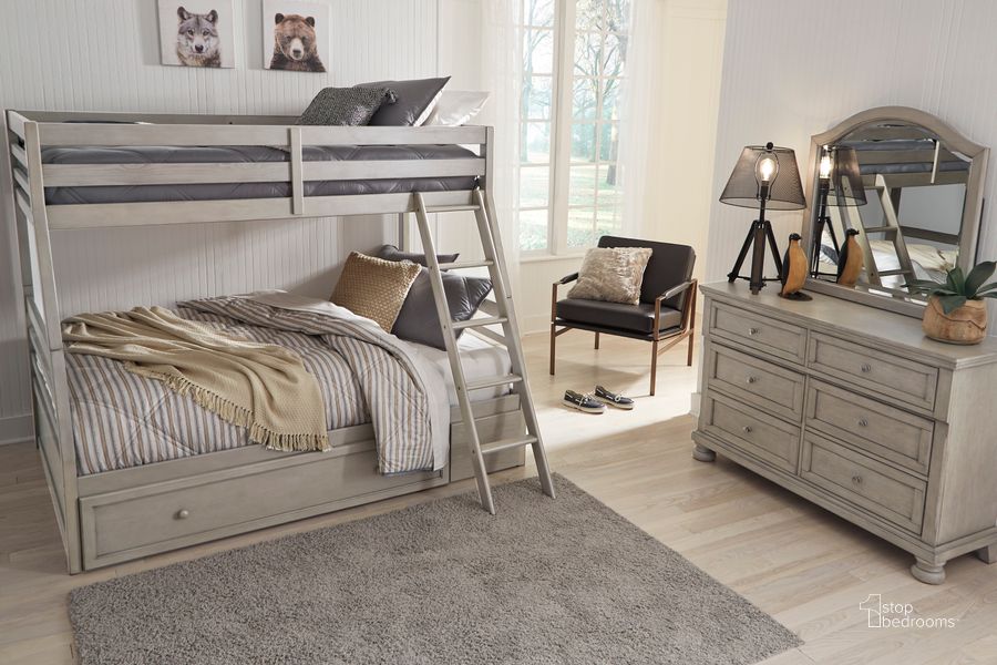 The appearance of Lettner Light Gray Youth Storage Bedroom Set designed by Signature Design by Ashley in the transitional interior design. This light gray piece of furniture  was selected by 1StopBedrooms from Lettner Collection to add a touch of cosiness and style into your home. Sku: B733-50;B733-58P;B733-58R;B733-91. Bed Type: Bunk Bed. Material: Wood. Product Type: Bunk Bed. Bed Size: Twin Over Full. Image1
