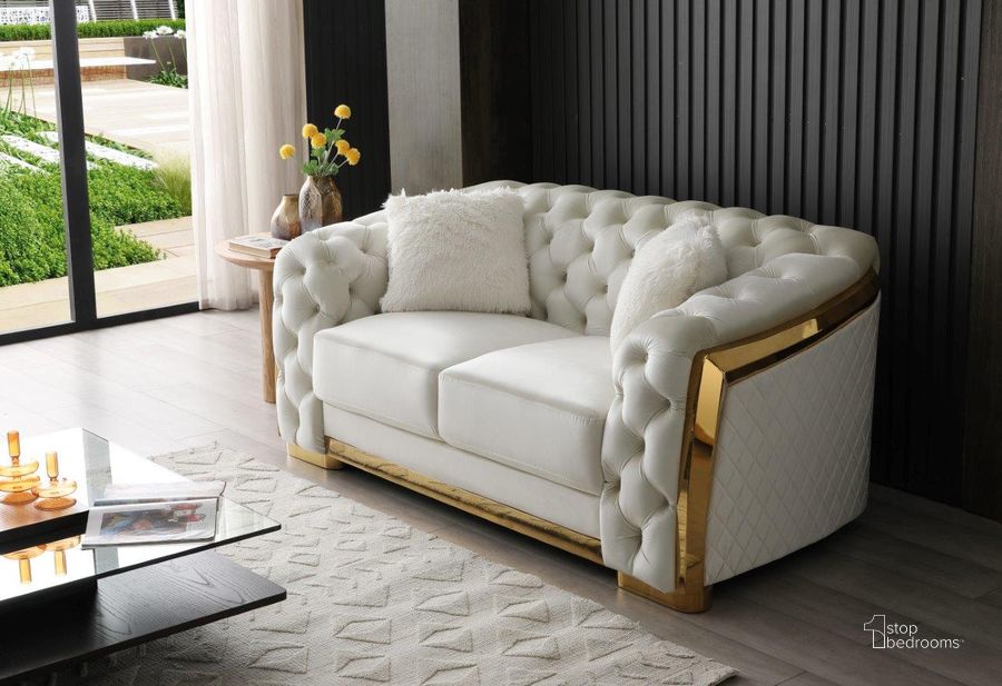 The appearance of Lexi Loveseat In Ivory designed by Glory in the glam interior design. This ivory piece of furniture  was selected by 1StopBedrooms from Lexi Collection to add a touch of cosiness and style into your home. Sku: G0597A-L. Product Type: Loveseat. Material: Velvet. Image1