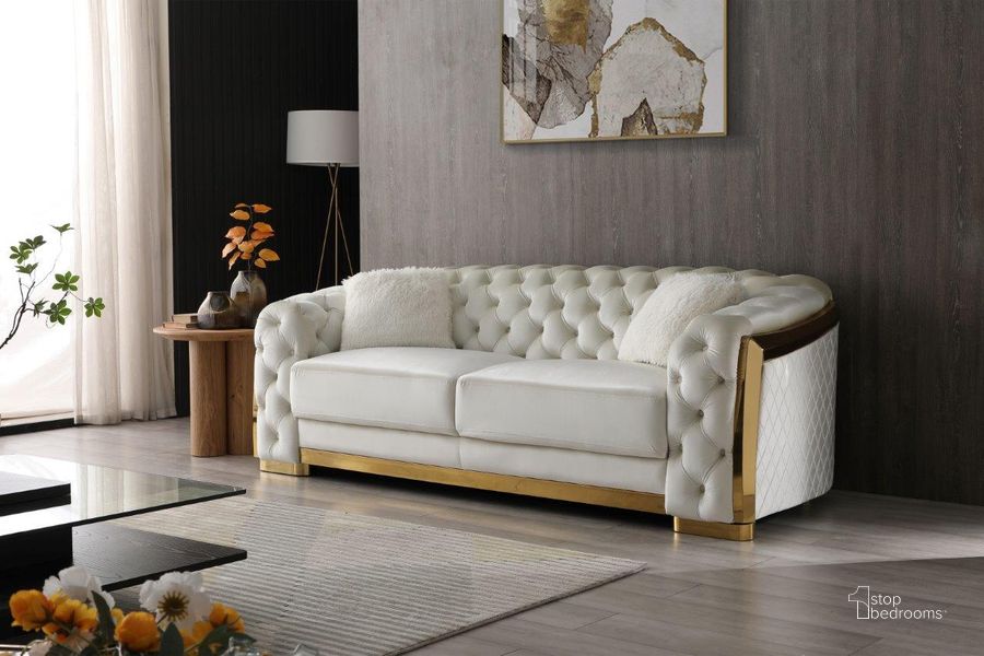 The appearance of Lexi Sofa In Ivory designed by Glory in the glam interior design. This ivory piece of furniture  was selected by 1StopBedrooms from Lexi Collection to add a touch of cosiness and style into your home. Sku: G0597A-S. Product Type: Sofa. Material: Velvet. Image1