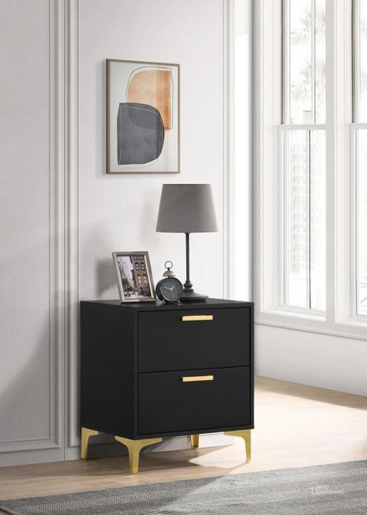 The appearance of Liard River Black and Gold Nightstand designed by FineForm in the modern / contemporary interior design. This black and gold piece of furniture  was selected by 1StopBedrooms from Liard River Collection to add a touch of cosiness and style into your home. Sku: 224452. Product Type: Nightstand. Material: Laminate. Image1