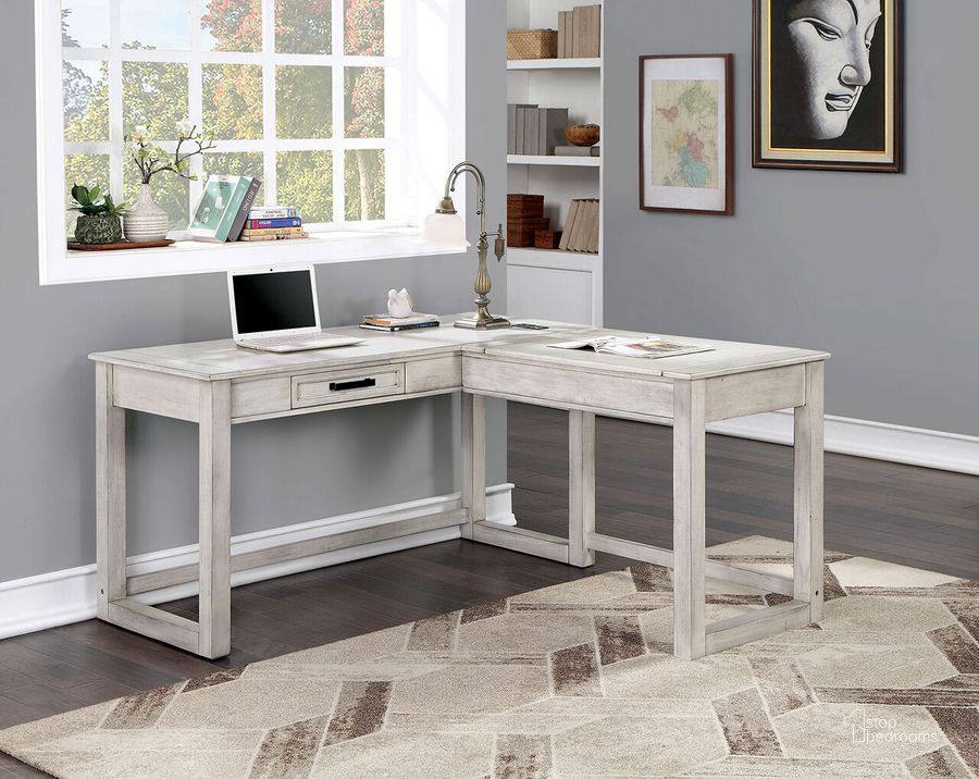 The appearance of Lift-Top Corner Desk In Antique White designed by Furniture of America in the transitional interior design. This antique white piece of furniture  was selected by 1StopBedrooms from  to add a touch of cosiness and style into your home. Sku: CM-DK418WH. Material: Wood. Product Type: Corner Desk. Image1