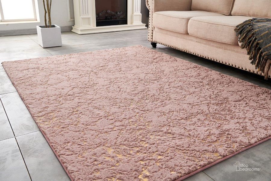 The appearance of Lily Luxury Chinchilla Faux Fur Abstract Gilded Rectangular Area Rug In Pink and Gold - RSRGLDSPPK-23 designed by Amazing Rugs in the modern / contemporary interior design. This pink and gold piece of furniture  was selected by 1StopBedrooms from Lily Collection to add a touch of cosiness and style into your home. Sku: RSRGLDSPPK-23. Material: Polyester. Product Type: Area Rugs. Image1