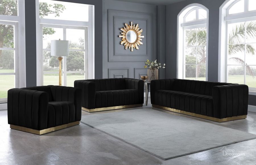 The appearance of Limerock Black Velvet Living Room Set designed by Furnique in the modern / contemporary interior design. This black velvet piece of furniture  was selected by 1StopBedrooms from Limerock Collection to add a touch of cosiness and style into your home. Sku: 603Black-S;603Black-L. Product Type: Living Room Set. Material: Velvet. Image1