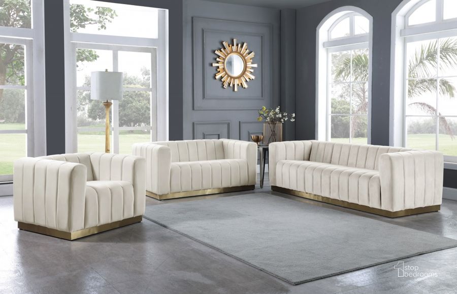 The appearance of Limerock Cream Velvet Living Room Set designed by Furnique in the modern / contemporary interior design. This cream velvet piece of furniture  was selected by 1StopBedrooms from Limerock Collection to add a touch of cosiness and style into your home. Sku: 603Cream-S;603Cream-L. Product Type: Living Room Set. Material: Velvet. Image1