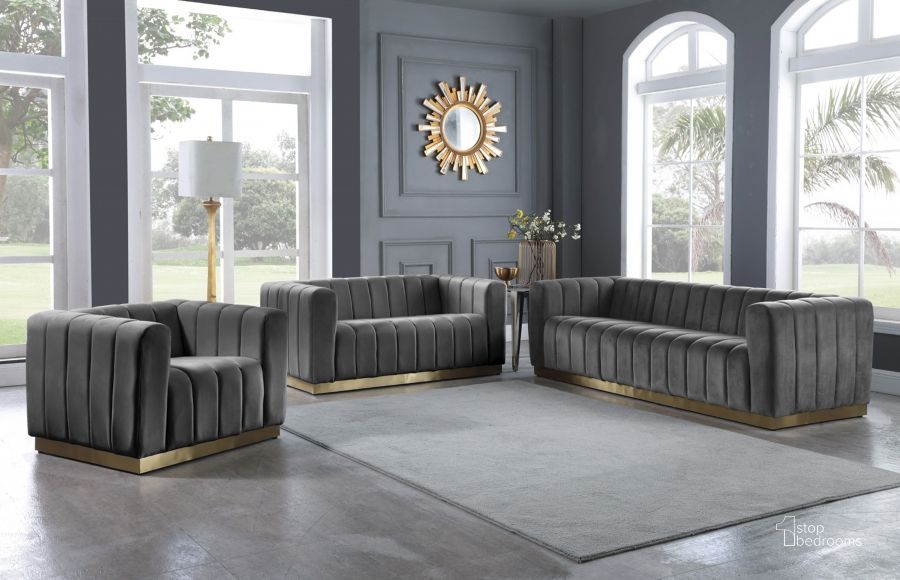 The appearance of Limerock Grey Velvet Living Room Set designed by Furnique in the modern / contemporary interior design. This grey velvet piece of furniture  was selected by 1StopBedrooms from Limerock Collection to add a touch of cosiness and style into your home. Sku: 603Grey-S;603Grey-L. Product Type: Living Room Set. Material: Velvet. Image1