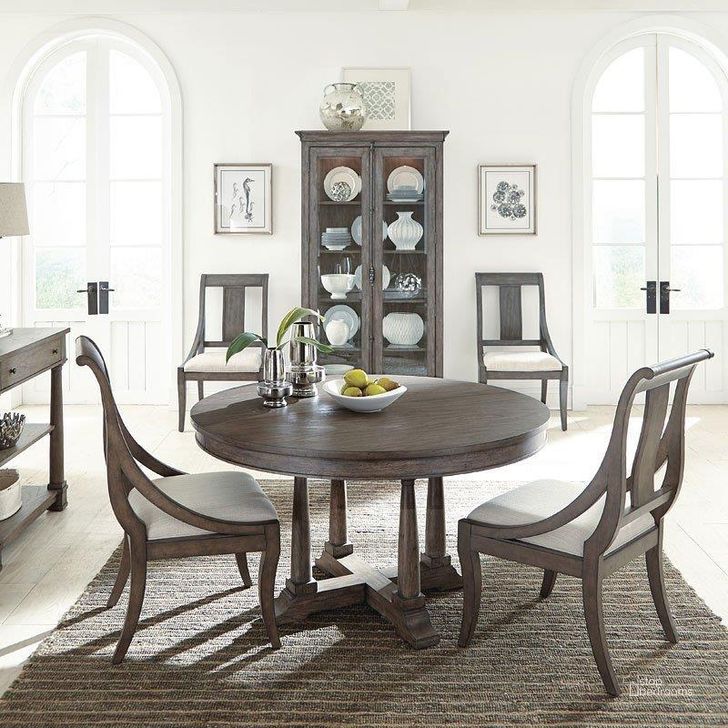 The appearance of Lincoln Park Round Dining Room Set designed by Hekman in the traditional interior design. This gray piece of furniture  was selected by 1StopBedrooms from Lincoln Park Collection to add a touch of cosiness and style into your home. Sku: 23521;23526. Table Base Style: Trestle. Table Top Shape: Round. Material: Wood. Product Type: Dining Room Set. Size: 74". Image1