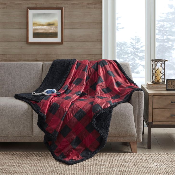 The appearance of Linden Polyester Printed Mink Heated Throw With 1 Inch Berber Hem In Red designed by Olliix in the transitional interior design. This black and red piece of furniture  was selected by 1StopBedrooms from Linden Collection to add a touch of cosiness and style into your home. Sku: WR54-3252. Product Type: Throw. Image1