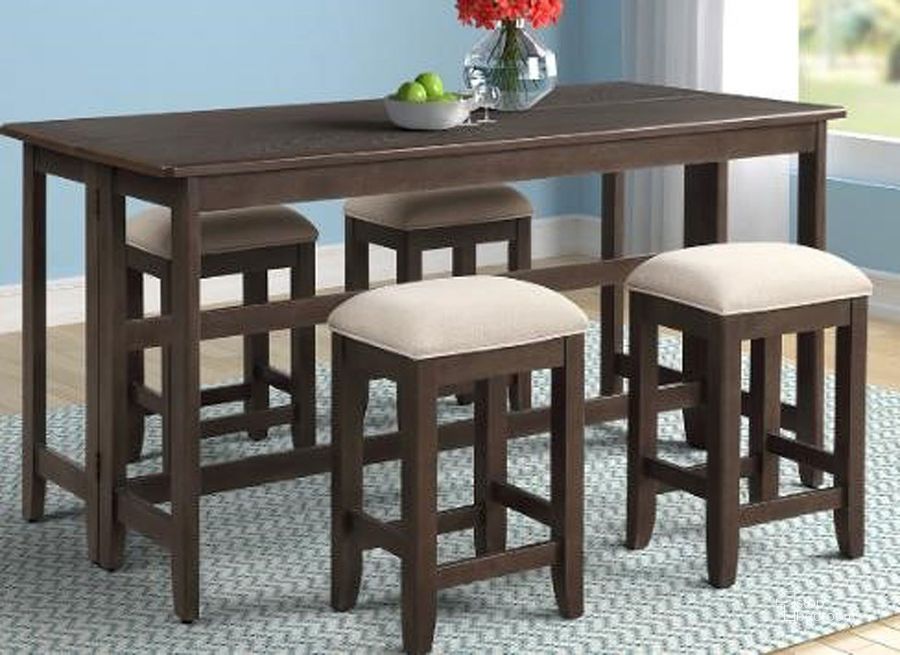 The appearance of Lindsey Entertainment 5-Piece Counter Height Dining Set designed by Bernards in the transitional interior design. This warm brown piece of furniture  was selected by 1StopBedrooms from Lindsey Collection to add a touch of cosiness and style into your home. Sku: 5944-532. Material: Wood. Product Type: Dining Room Set.