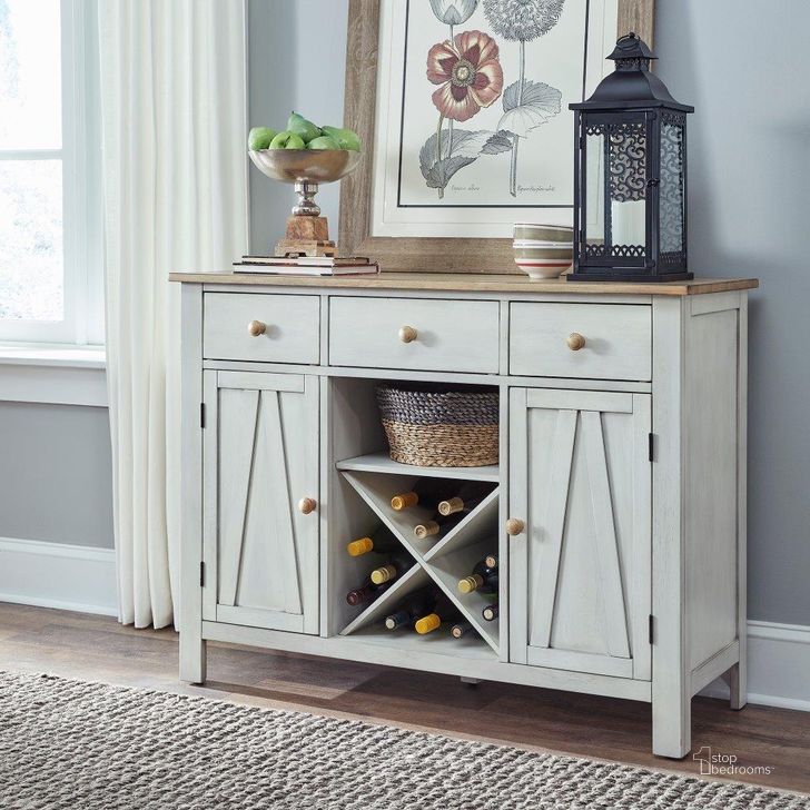 The appearance of Lindsey Farm Server designed by Liberty in the country / farmhouse interior design. This white piece of furniture  was selected by 1StopBedrooms from Lindsey Farm Collection to add a touch of cosiness and style into your home. Sku: 62WH-SR4836. Product Type: Server. Material: Rubberwood. Image1
