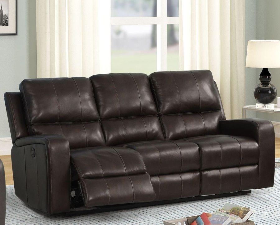 The appearance of Linton Brown Leather Reclining Sofa designed by New Classic in the traditional interior design. This brown piece of furniture  was selected by 1StopBedrooms from Linton Collection to add a touch of cosiness and style into your home. Sku: L1721-30-LDB. Product Type: Sofa. Image1