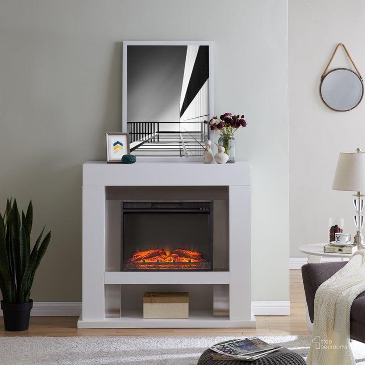 The appearance of Lirrington Stainless Steel Base Electric Fireplace designed by SEI Furniture in the industrial interior design. This white piece of furniture  was selected by 1StopBedrooms from Lirrington Collection to add a touch of cosiness and style into your home. Sku: FP1028059. Material: Wood. Product Type: Fireplace. Image1
