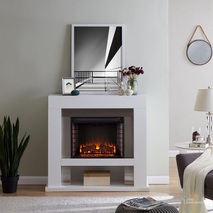 The appearance of Lirrington Stainless Steel Fireplace designed by SEI Furniture in the industrial interior design. This white piece of furniture  was selected by 1StopBedrooms from Lirrington Collection to add a touch of cosiness and style into your home. Sku: FE1028059. Material: Wood. Product Type: Fireplace. Image1