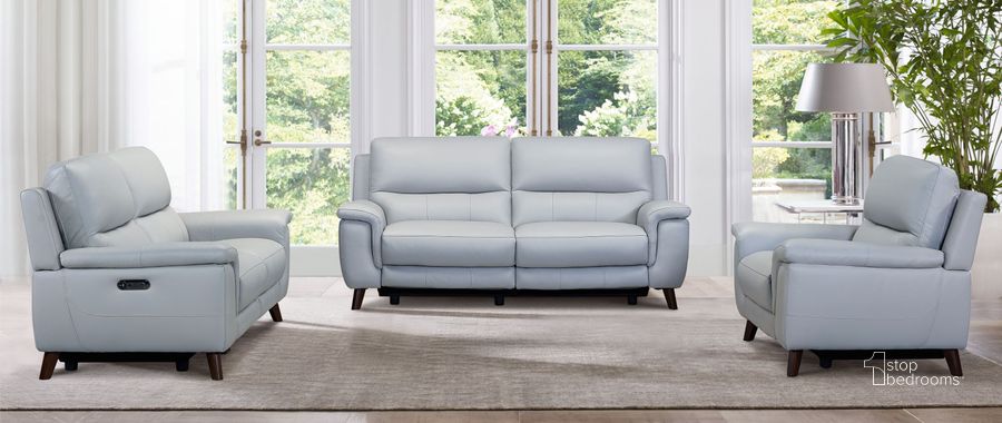 The appearance of Lizette Dove Grey Genuine Leather Power Reclining Sofa designed by Armen Living in the modern / contemporary interior design. This gray piece of furniture  was selected by 1StopBedrooms from Lizette Collection to add a touch of cosiness and style into your home. Sku: LCLZ3DV;LCLZ2DV. Material: Wood. Product Type: Living Room Set. Image1
