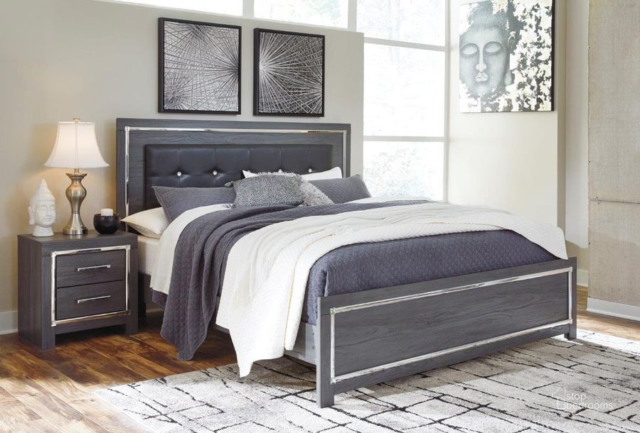 The appearance of Lodanna Gray King Panel Upholstered Bed designed by Signature Design by Ashley in the modern / contemporary interior design. This gray piece of furniture  was selected by 1StopBedrooms from Lodanna Collection to add a touch of cosiness and style into your home. Sku: B214-56;B214-58;B214-95;B100-14. Bed Type: Panel Bed. Material: Wood. Product Type: Panel Bed. Bed Size: King. Image1