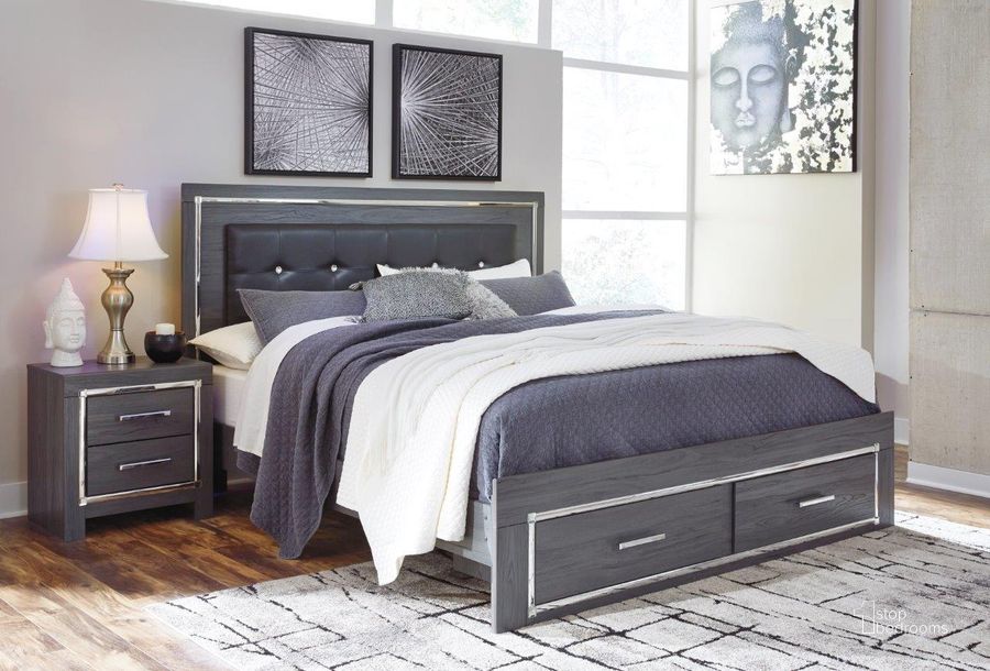 The appearance of Lodanna Gray King Upholstered Storage Panel Bed designed by Signature Design by Ashley in the modern / contemporary interior design. This gray piece of furniture  was selected by 1StopBedrooms from Lodanna Collection to add a touch of cosiness and style into your home. Sku: B214-56S;B214-58;B214-95;B100-14. Bed Type: Storage Bed. Material: Wood. Product Type: Storage Bed. Bed Size: King. Image1