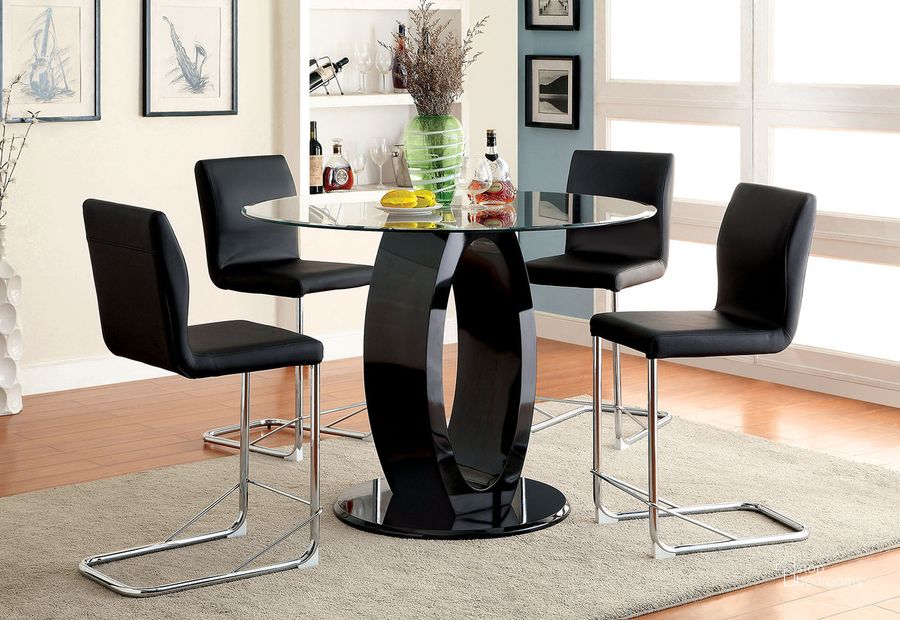The appearance of Lodia Round Counter Height Table In Black designed by Furniture of America in the modern / contemporary interior design. This black piece of furniture  was selected by 1StopBedrooms from Lodia Collection to add a touch of cosiness and style into your home. Sku: CM3825BK-RPT-1;CM3825BK-RPT-2. Material: Leather. Product Type: Counter Height Table. Image1