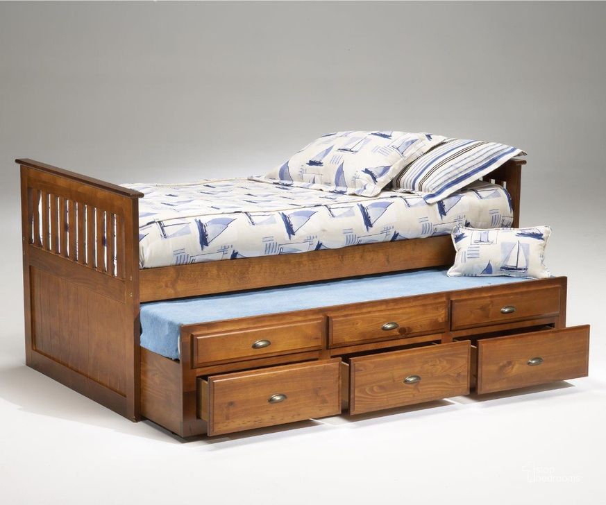 The appearance of Logans Captain's Twin Over Twin Bed In Cherry designed by Bernards in the modern / contemporary interior design. This cherry piece of furniture  was selected by 1StopBedrooms from Logans Collection to add a touch of cosiness and style into your home. Sku: 502. Bed Type: Platform Bed. Product Type: Platform Bed. Bed Size: Twin Over Twin. Material: Solid Pine.