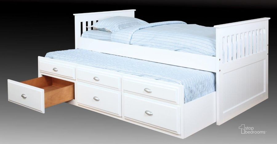 The appearance of Logans Captain's Twin Over Twin Bed In White designed by Bernards in the transitional interior design. This white piece of furniture  was selected by 1StopBedrooms from Logans Collection to add a touch of cosiness and style into your home. Sku: 500. Bed Type: Platform Bed. Product Type: Platform Bed. Bed Size: Twin Over Twin. Material: Solid Pine.