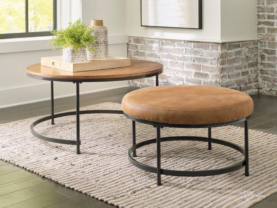 The appearance of Loganville Light Brown/Black Coffee and Cocktail Table Set of 2 designed by FineForm in the modern / contemporary interior design. This light brown/black piece of furniture  was selected by 1StopBedrooms from Loganville Collection to add a touch of cosiness and style into your home. Sku: T163-22. Material: Metal. Product Type: Cocktail Table. Image1