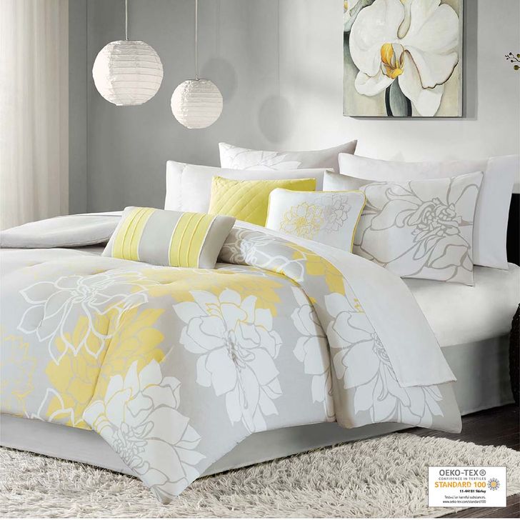 The appearance of Lola 6 Pcs King Duvet Cover Set In Yellow designed by Olliix in the transitional interior design. This yellow piece of furniture  was selected by 1StopBedrooms from Lola Collection to add a touch of cosiness and style into your home. Sku: MP12-177. Bed Size: King. Material: Cotton. Product Type: Duvet Cover Set. Image1