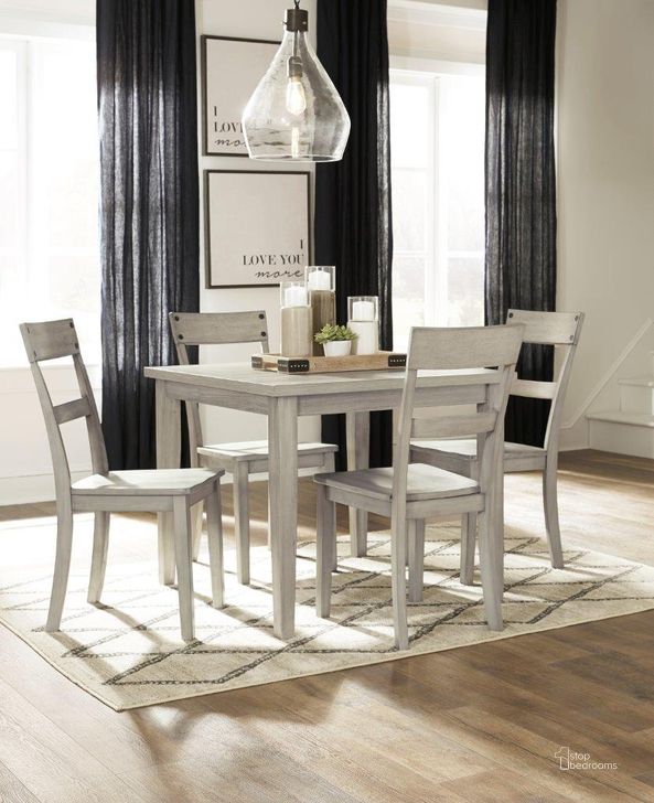 The appearance of Loratti Grey 5 Piece Dining Set designed by Signature Design by Ashley in the transitional interior design. This gray piece of furniture  was selected by 1StopBedrooms from Loratti Collection to add a touch of cosiness and style into your home. Sku: D261-225. Material: Wood. Product Type: Dining Room Set. Image1