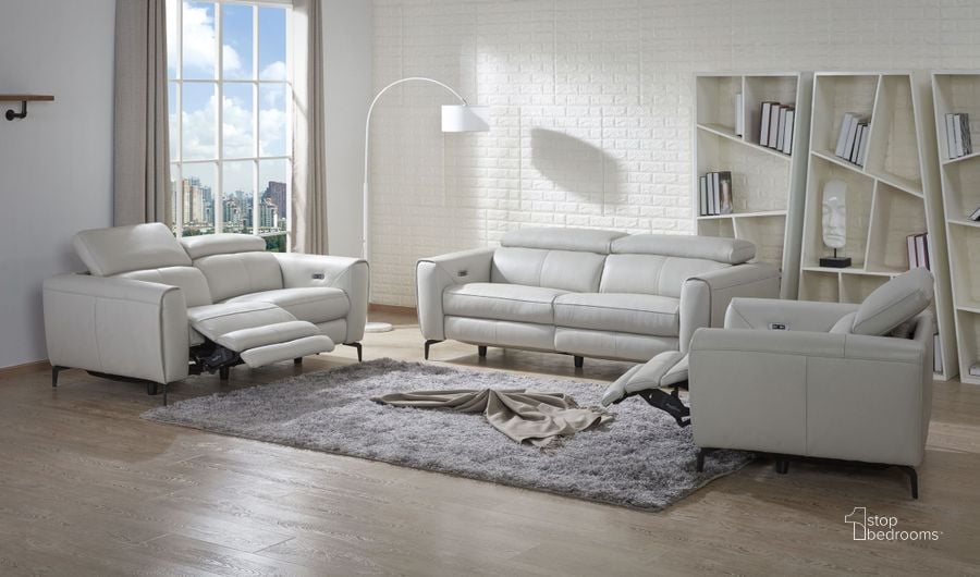 The appearance of Lorenzo Light Grey Leather Reclining Living Room Set designed by J&M in the modern / contemporary interior design. This cream piece of furniture  was selected by 1StopBedrooms from Lorenzo Collection to add a touch of cosiness and style into your home. Sku: 18824-S;18824-L. Material: Leather. Product Type: Living Room Set. Image1