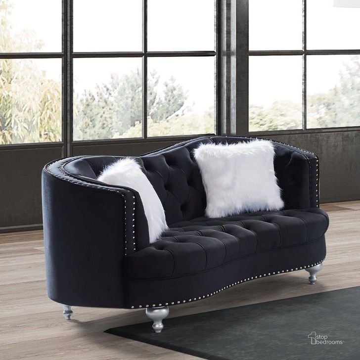 The appearance of Lori Black Velvet Tuxedo Arm Loveseat designed by Premier Home in the modern / contemporary interior design. This black piece of furniture  was selected by 1StopBedrooms from Lori Collection to add a touch of cosiness and style into your home. Sku: FS372-BK-LO. Product Type: Loveseat. Material: Velvet.