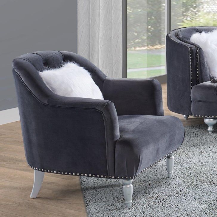 The appearance of Lori Grey Velvet Tuxedo Arm Chair designed by Premier Home in the modern / contemporary interior design. This grey piece of furniture  was selected by 1StopBedrooms from Lori Collection to add a touch of cosiness and style into your home. Sku: FS372-GR-AR. Product Type: Living Room Chair. Material: Velvet.