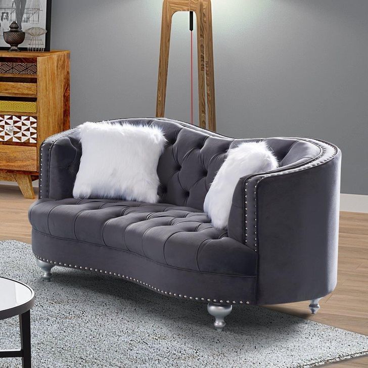 The appearance of Lori Grey Velvet Tuxedo Arm Loveseat designed by Premier Home in the modern / contemporary interior design. This grey piece of furniture  was selected by 1StopBedrooms from Lori Collection to add a touch of cosiness and style into your home. Sku: FS372-GR-LO. Product Type: Loveseat. Material: Velvet.