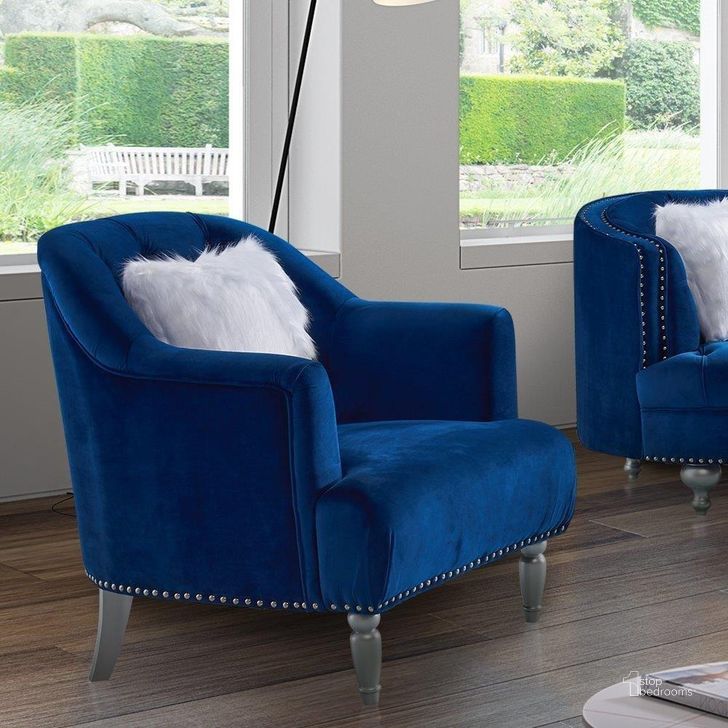 The appearance of Lori Navy Velvet Tuxedo Arm Chair designed by Premier Home in the modern / contemporary interior design. This navy piece of furniture  was selected by 1StopBedrooms from Lori Collection to add a touch of cosiness and style into your home. Sku: FS372-NA-AR. Product Type: Living Room Chair. Material: Velvet.