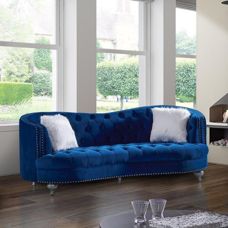 The appearance of Lori Navy Velvet Tuxedo Arm Sofa designed by Premier Home in the modern / contemporary interior design. This navy piece of furniture  was selected by 1StopBedrooms from Lori Collection to add a touch of cosiness and style into your home. Sku: FS372-NA-SO. Product Type: Sofa. Material: Velvet.