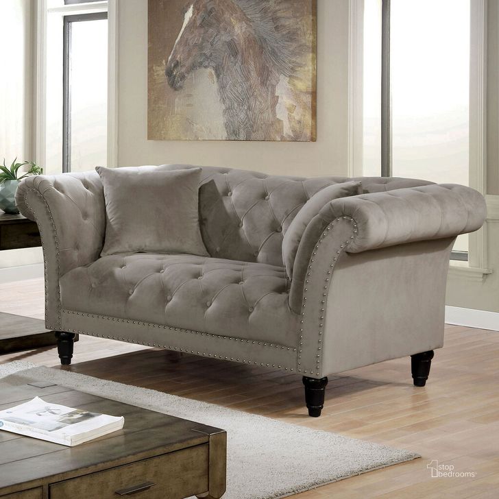 The appearance of Louella Loveseat In Gray designed by Furniture of America in the glam interior design. This gray piece of furniture  was selected by 1StopBedrooms from Louella Collection to add a touch of cosiness and style into your home. Sku: CM6210GY-LV. Material: Wood. Product Type: Loveseat. Image1