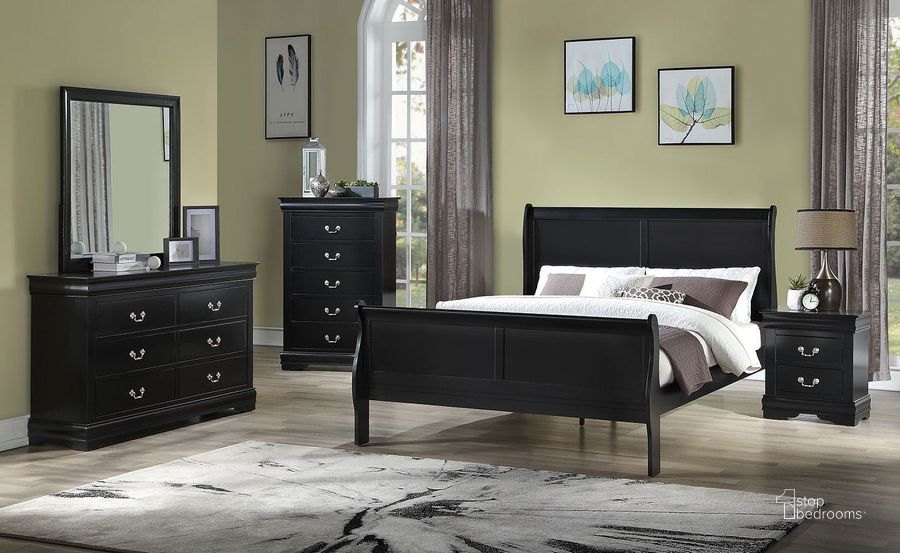 The appearance of Louis Philip Youth Sleigh Bedroom Set (Black) designed by Crown Mark in the transitional interior design. This black piece of furniture  was selected by 1StopBedrooms from Louis Philip Collection to add a touch of cosiness and style into your home. Sku: B3950-T-HBFB;B3950-T-RAIL;B3950-2. Bed Type: Sleigh Bed. Material: Wood. Product Type: Sleigh Bed. Bed Size: Twin. Image1