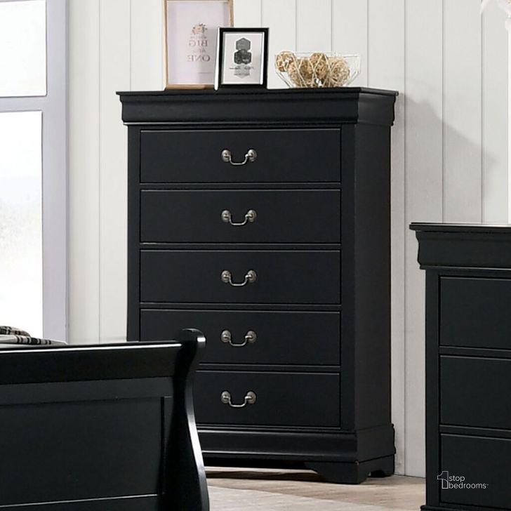 The appearance of Louis Philippe Chest In Black designed by Furniture of America in the transitional interior design. This black piece of furniture  was selected by 1StopBedrooms from Louis Philippe Collection to add a touch of cosiness and style into your home. Sku: CM7966BK-C. Material: Wood. Product Type: Chest. Image1