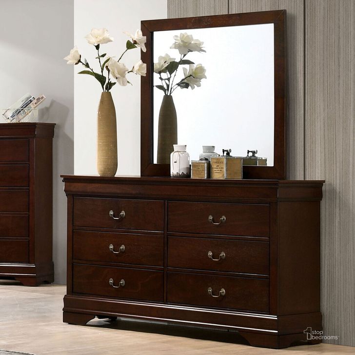 The appearance of Louis Philippe Dresser In Cherry designed by Furniture of America in the transitional interior design. This cherry piece of furniture  was selected by 1StopBedrooms from Louis Philippe Collection to add a touch of cosiness and style into your home. Sku: CM7966CH-D. Material: Wood. Product Type: Dresser. Image1