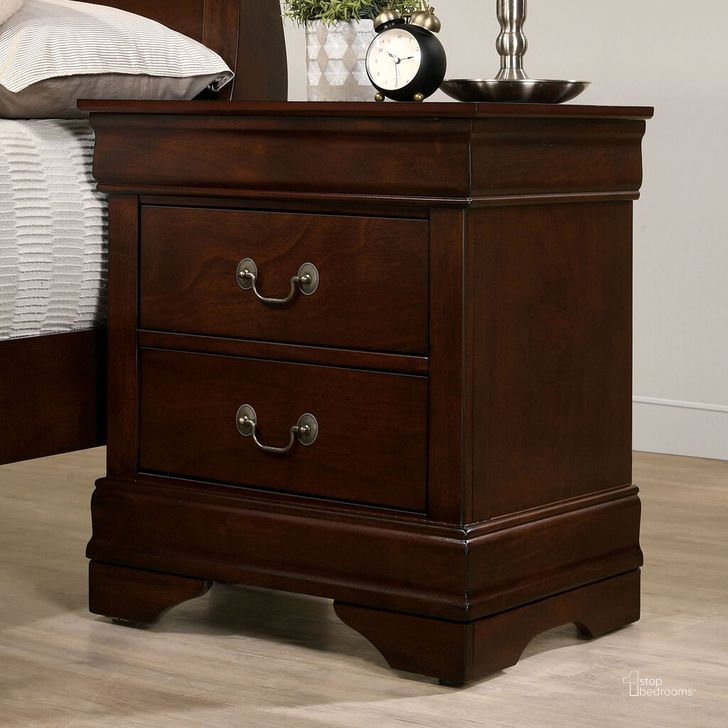 The appearance of Louis Philippe Night Stand In Cherry designed by Furniture of America in the transitional interior design. This cherry piece of furniture  was selected by 1StopBedrooms from Louis Philippe Collection to add a touch of cosiness and style into your home. Sku: FM7866CH-N. Material: Wood. Product Type: Nightstand. Image1