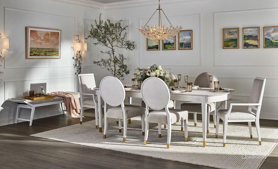 The appearance of Love. Joy. Bliss. Marion Dining Room Set With Chair Choices designed by Universal in the modern / contemporary interior design. This alabaster piece of furniture  was selected by 1StopBedrooms from Love Joy Bliss Collection to add a touch of cosiness and style into your home. Sku: 956A653;956A626P-RTA. Table Base Style: Legs. Product Type: Dining Room Set. Table Top Shape: Rectangular. Material: Alabaster. Image1